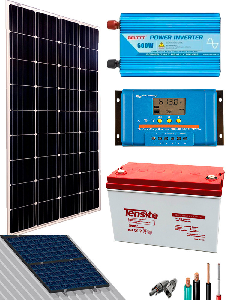 Kit Panel Solar 600W 12V 1000Whdia con Batería de Gel - Solar